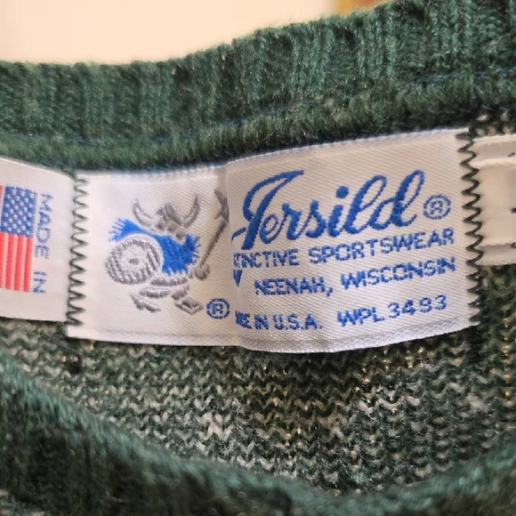 Jersild Forest Green Bear Motif Crewneck Sweater - Picture 2 of 4